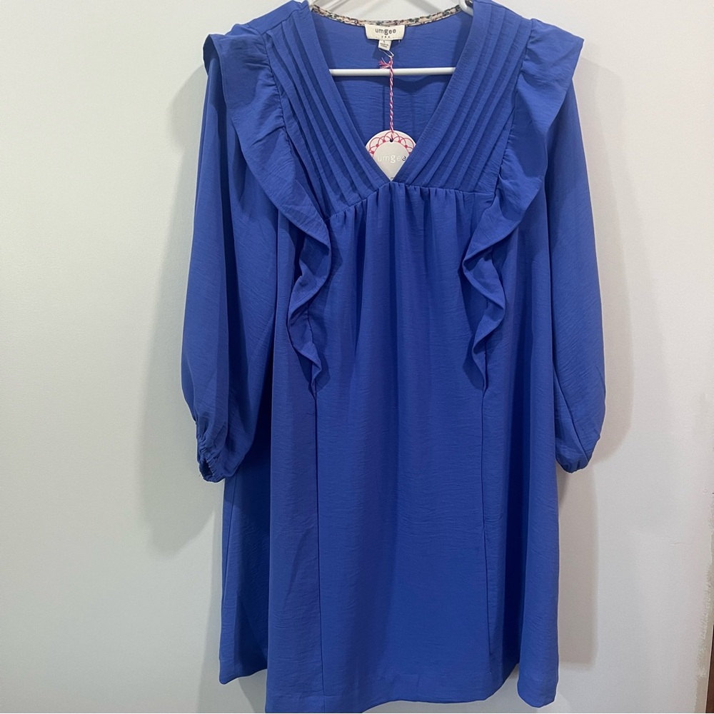 Umgee Tatum Ruffle Orchid Blue Mini Dress Size Medium! - Picture 10 of 10